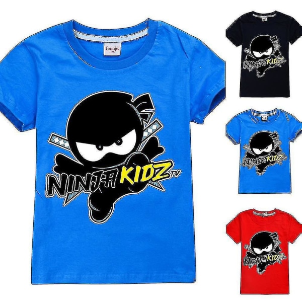 Ninja Kidz Teema T-paita Lasten Poikien Lyhythihainen Sarjakuva T-paita Topit Hk Blue 7-8 Year