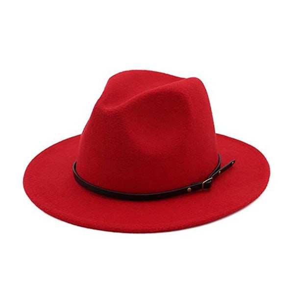Naievear Jazz Cap Bred Brim Pustende Solid Color Fedora Hat Vinter Floppy Dame Cap Streetwear Red