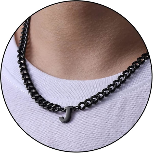 Initial A-z Cuban Link Chain Halsband För Pojkar Män Kvinnor Brevhänge Rostfritt stål 6,5 mm 18+2 Inches Smycken Present Black J
