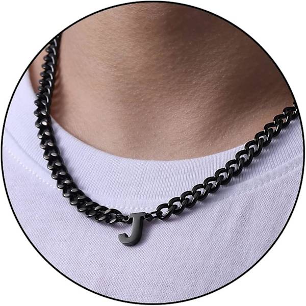 Initial A-z Cuban Link Kæde Halskæde Til Drenge Mænd Kvinder Bogstav Vedhæng Rustfrit Stål 6,5 mm 18+2 Tommer Smykker Gave Black J