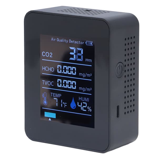 5 in 1 Air Quality Detector 60 Days Data Storage Long Endurance LED Digital Display USB Charging CO2 Detector