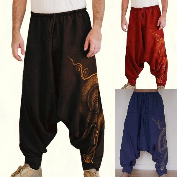 Män Yoga Byxor Bohemia Stil Plisserade Överdimensionerade Special Harem Byxor Red M