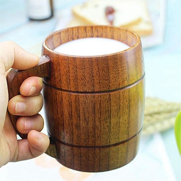 350 ml / 12 oz Puupullo Oluelle, Korkealaatuinen Luonnollinen Käsintehty Retro Ruskea Puukuppi Kahvalle Teelle Kahville Viinille Oluelle