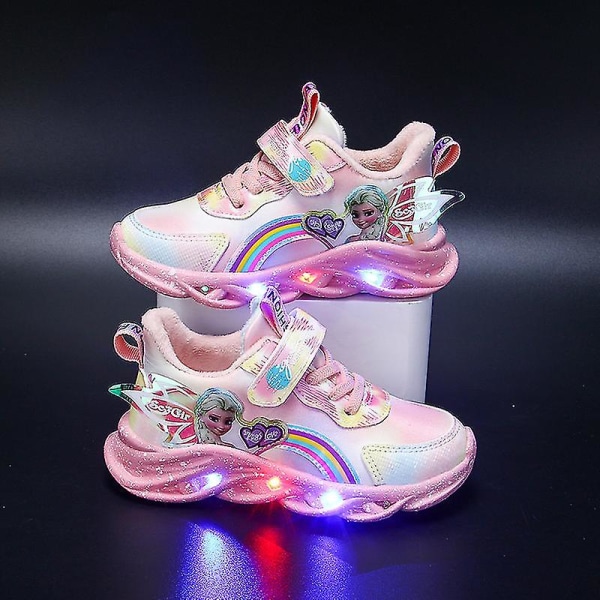 Pige Led Casual Sneakers Elsa Prinsesse Print Udendørs Sko Børn Lysende Anti-Slip Sko Til Forår Og Vinter Pink P 29-insole 17.8cm