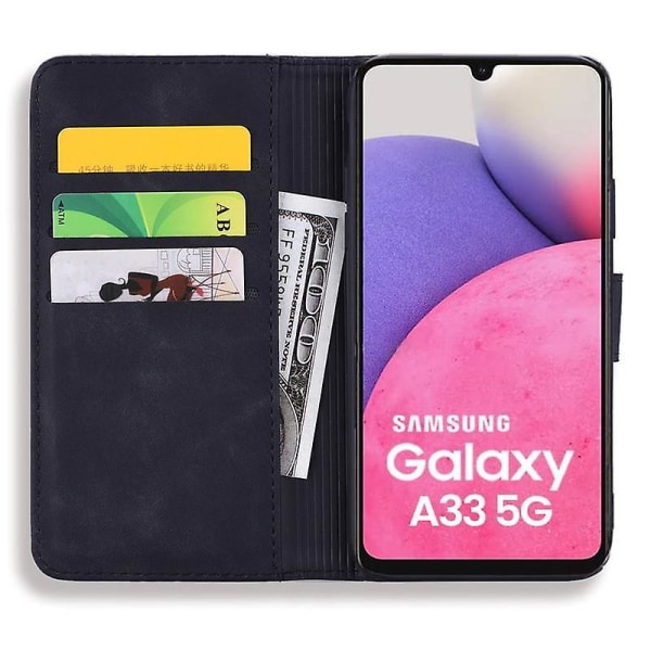 Case Samsung Galaxy A33 5G Premium PU-nahkaiselle Flip Cover Mandalalle Black