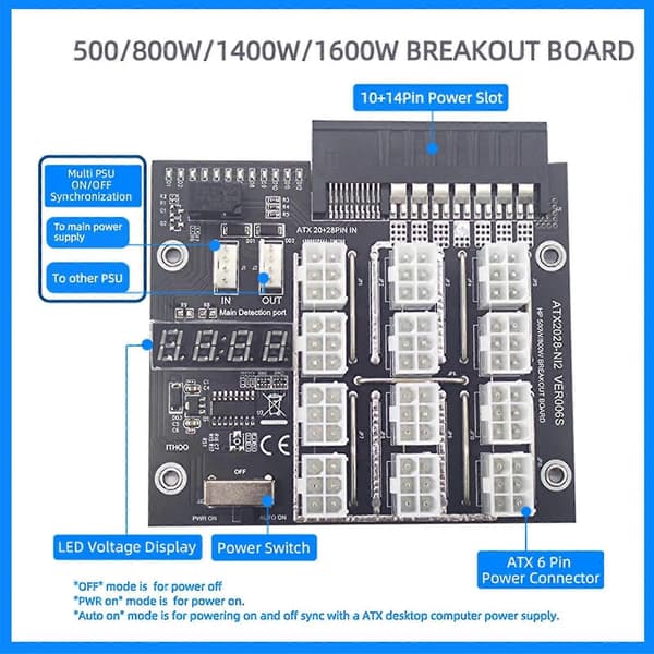 6-stifts strömförsörjningsmodulkort för W Led för HP PSU-server 2200W BTC ETH-mining