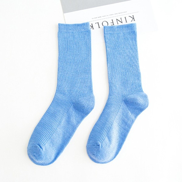 Färgglada strumpor Tunna bomullsstrumpor Mjuka Andningsbara Hög Elastiska Strumpor för Vuxen Barn Sky Blue Child