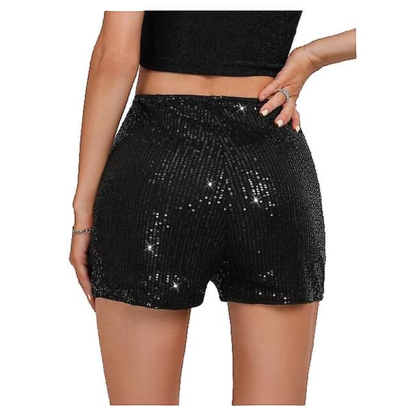 Paljettshorts för damer, hög elastisk midja, glittershorts för fest M
