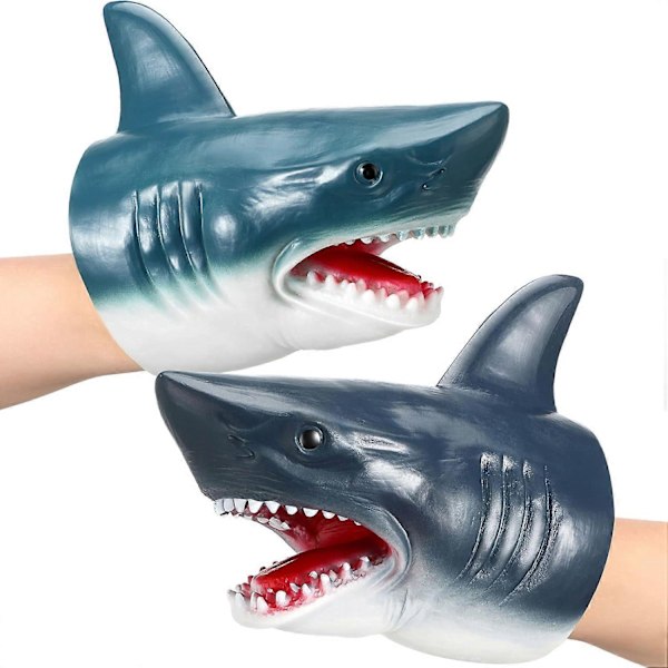 Handdockor 2-pack Realistiska Djur Haj Handdockor Mjuk Gummi Handdocka Hajhuvuddocka Rollspel Leksak för Pool Strand Bad