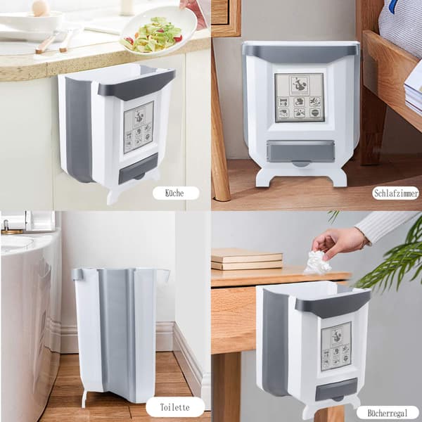 Foldable Hanging Trash Can, Quality Material Saves Space for Kitchen, Car, Bathroom, Office or Bedroom