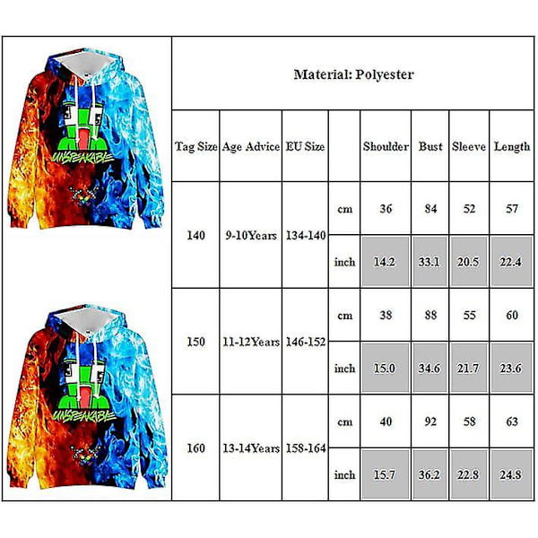 Osäglig 3D-tryckt Hoodie med Lång Ärm för Barn Pojkar 9-14 År Presenter 13-14 Years