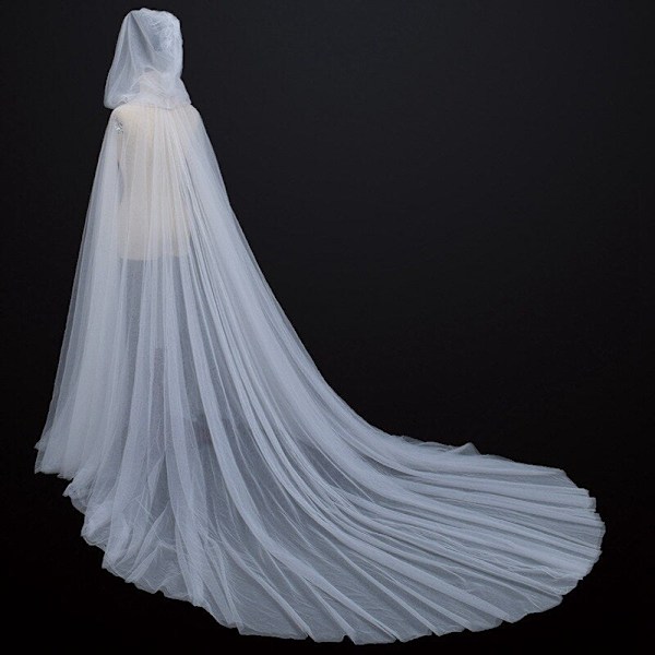 Halloween Kostume til Kvinder med Hætte Tulle Kappe Sort Hvid Rød Bryllup Brudekjole Gulvlængde Blød Mesh Kappe White One Size