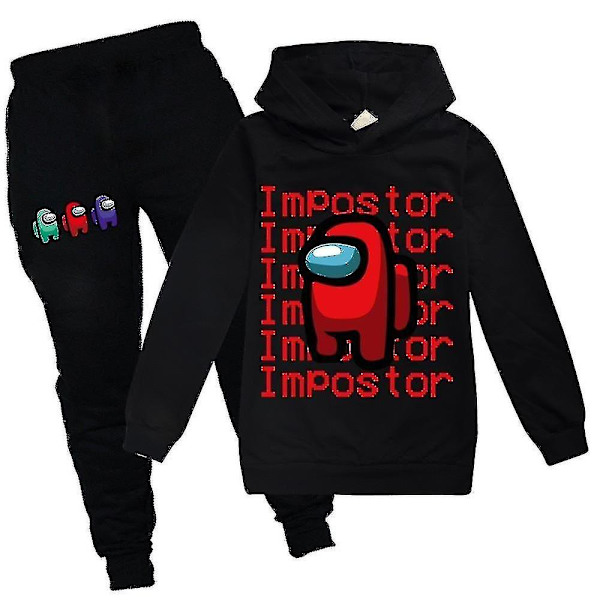 Play Among Us Barnkläder för Barn - Hoodie och Byxor - Impostor Outfit Black 11-12 Years