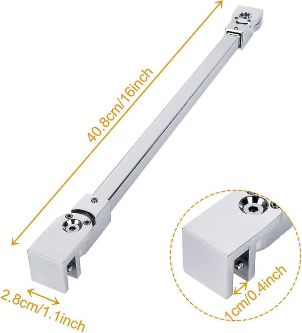 40cm Duschglasstödbåge i rostfritt stål, ramlös duschdörr fixerad panel för våtrum duschkabiner, vägg-till-glas stödbåge för 8mm-12mm