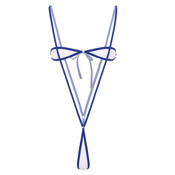 Naisten Eroottinen Seksikäs Mikro Mini G-string Thong Bikini Bodysuit Läpinäkyvä Pitsi Alusvaate Set Rintaliivit Top Suspender Alushousut Alaosa Royal Blue