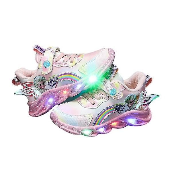 Tyttöjen Led-rennot lenkkarit Elsa-prinsessakuvioilla Ulkokengät Lapsille Valoavat Liukumattomat Kengät Kevääseen Ja Talveen Pink T 25-insole 15.2cm