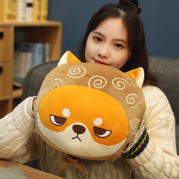 Mjuk Shiba Inu Plyschdjur Kudde, söt Shiba Inu Plushie Kudde Leksak med Orange Bandana