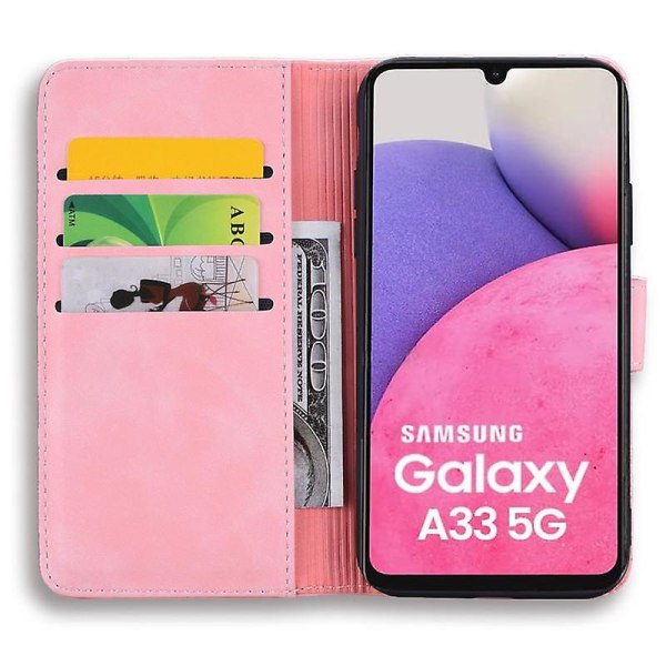 Lompakko Kotelo Samsung Galaxy A33 5G:lle, Premium PU Nahka Flip Kansi Mandala Light pink