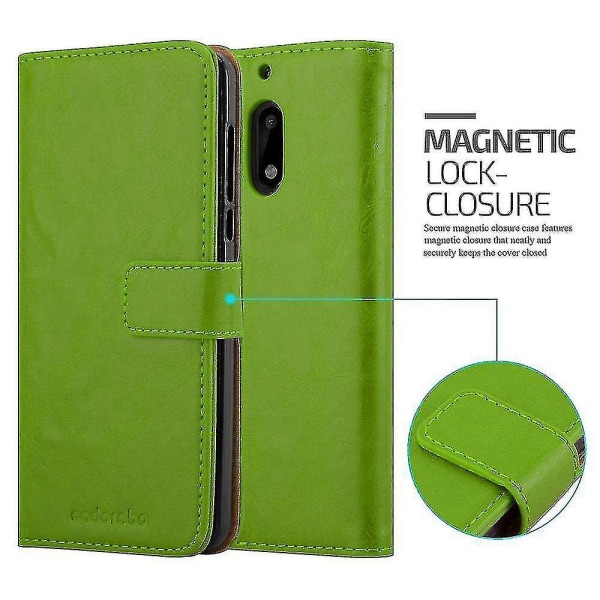 Case Nokia 6 2017 taitettavalle phone case - cover - jalustalla ja korttilokerolla Green