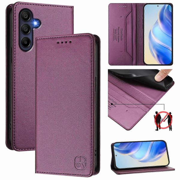 Kompatibel med Samsung Galaxy A26 5G Läderfodral RINACASIS RC01 Telefonfodral med RFID-blockerande Plånboksstativ Multicolor Violet