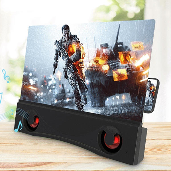 Farfi 12 tuuman puhelimen näytön suurennos kädet vapaana erittäin selkeä 3D suurennettu matkapuhelimen näytön vahvistin teline Bluetooth-yhteensopivalla stereokaiuttimella