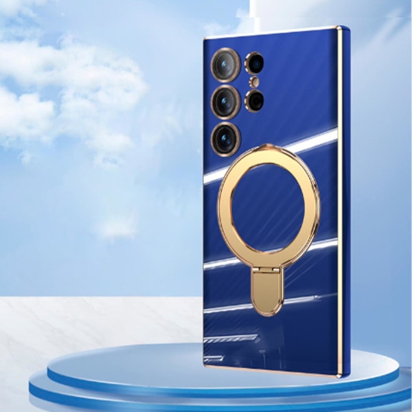 For Samsung Galaxy S24 Ultra-deksel Magnetisk, trådløs lading Militær fallbeskyttelse Pu-deksel for S24 Ultra blue