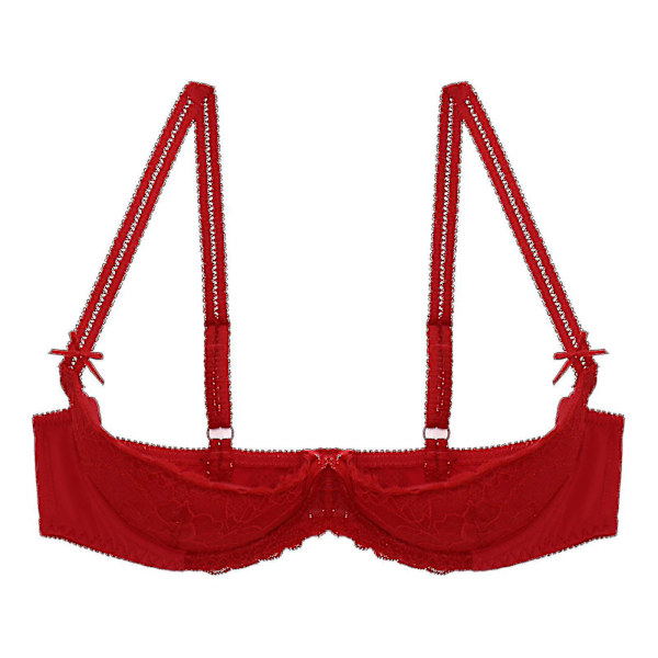 Dame 1/2 Kop Push Up Underwire Lace BH Lingeri Åben Brystkop BH Toppe Justerbar Rem Svampepolstret BH Undertøj Red A XL