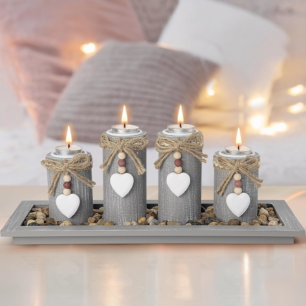 4 set kynttilänjalkasarja, jossa Wodden-tarjotin, sisustushuone hääsynttäreiden joulujuhliin