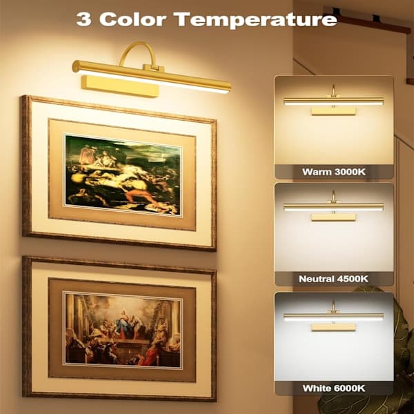Rechargeable Picture Light with Remote Control, Dimmable and 3 Color Temperatures, Battery Operated Wall Lamp with Timer & Memory - Black Black