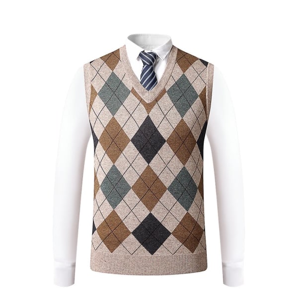 Yynuda Cashmere Pullover til mænd i uldblanding ærmeløs strikket sweater med V-hals Khaki L