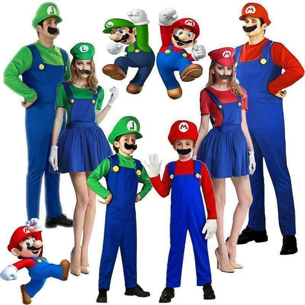 Super Mario Kostume Voksne Børn Dreng Pige Cosplay Fancy Dress Up Party Outfits Mario Red Women S