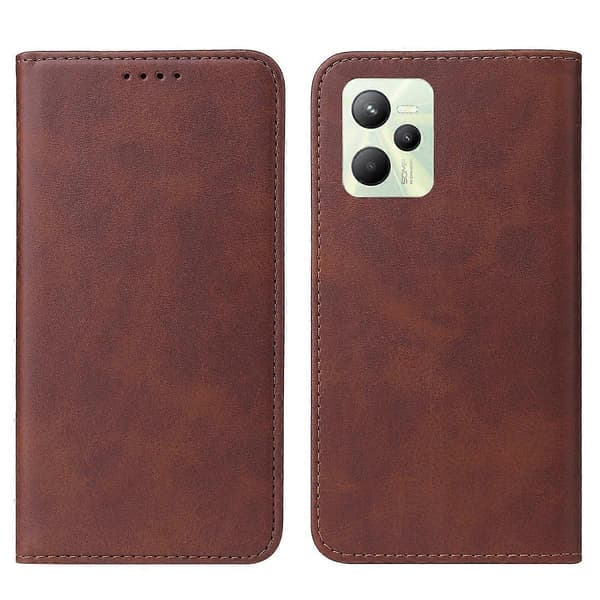 Magnetisk læder telefoncover til Realme C35 Brown