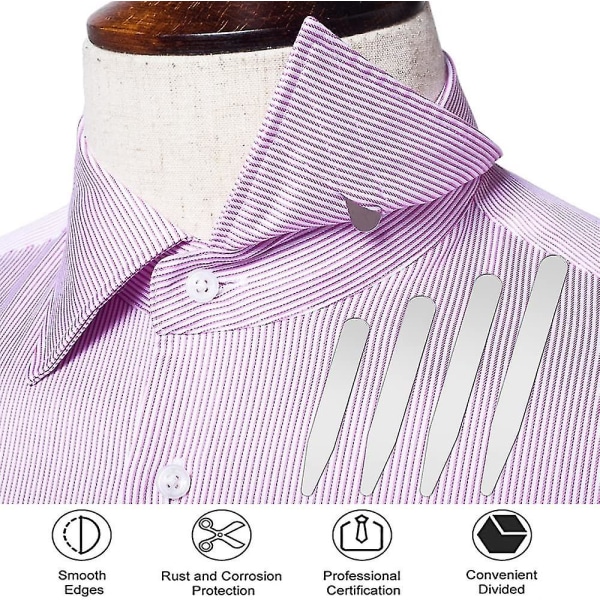 10 stk skjortekrage-avstivninger, rustfritt stål glatt skjorte krage-avstivninger Metallic krage-stag stivner for menn skjorte 50.8x10x0.8mm