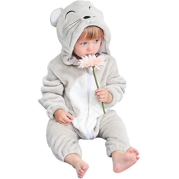 Unisex Baby Dyre Kostume Vinter Efterår Flanel Hættetrøje Romper Cosplay Mouse 80