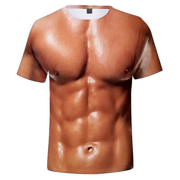 3d T-skjorte for menn Bodybuilding simulert muskelskjorte naken hud brystmuskel t-skjorte XL