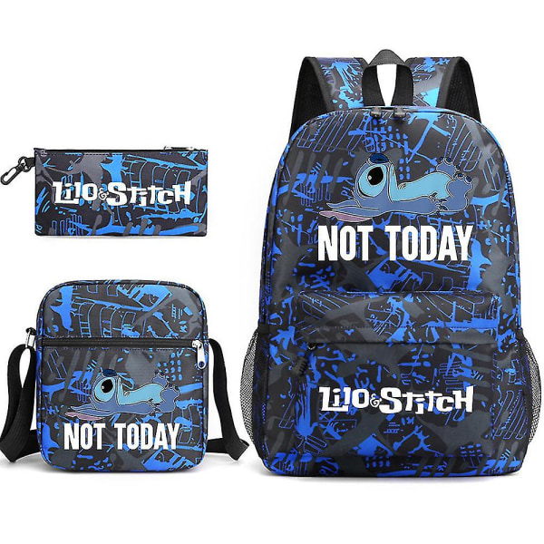 Stitch Tredelt skoletaske Casual rygsæk Blue Flower  2