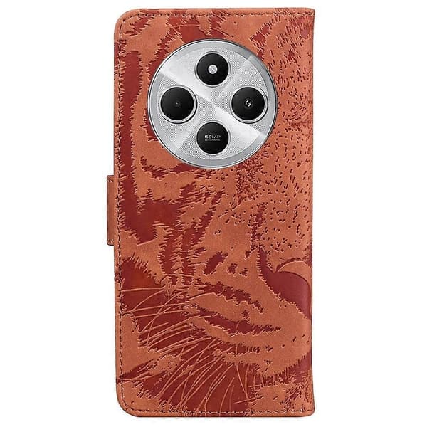 Tigerpreget skinnveske for Redmi 14C 4G Brown
