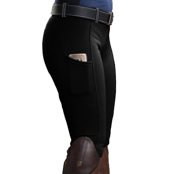 Dame Pocket Hip Lift Elastiske Ridebukser Hesteveddeløpsbukser Black 2XL