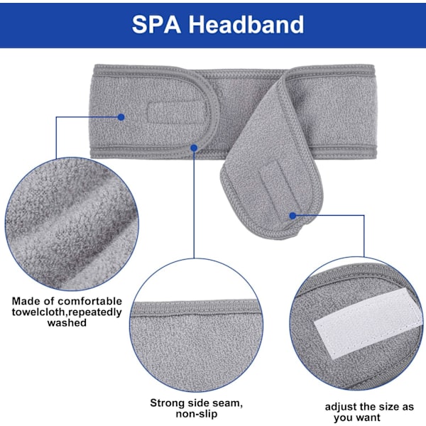 Pcs Spa Ansiktshårband Hårband Terry Hårband Stretch Handduk för Bad Makeup och Sport (Grå)