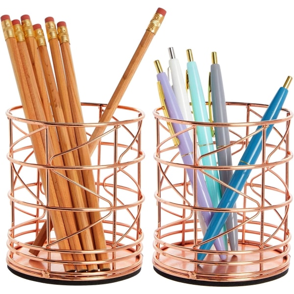 2-pak roseguld penneholder, blyantkop til kontorbord, makeupbørsteorganisator til forfængelighedsbordplade (10,2 cm)