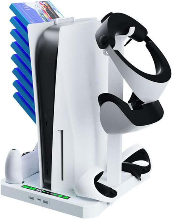 PS5 & PS VR2 Stand with Cooling Dock and Controller Charger, 3-in-1, with Headset Stand
