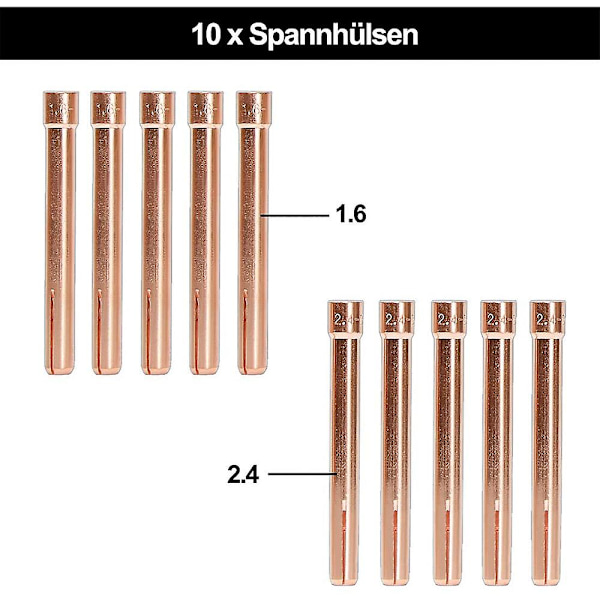 Tig-hitsauslisävarusteet, sovitinholkit + kotelo + keraamiset suuttimet + volframielektrodit -26