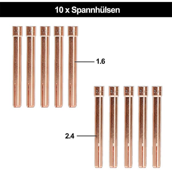 TIG-svejsetilbehørssæt, adaptermuffer + hus + keramiske dyser + wolfram-elektroder til -26