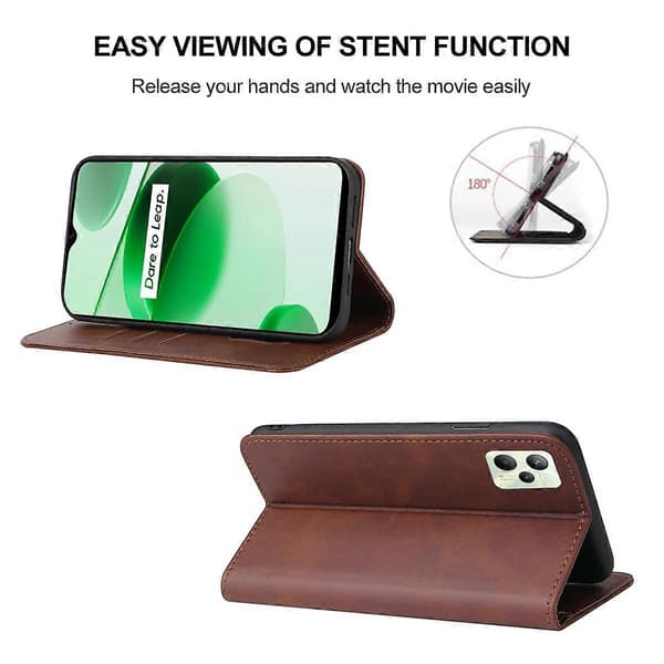 Magnetisk læder telefoncover til Realme C35 Brown