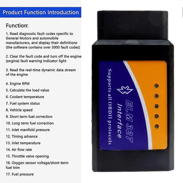 Bluetooth ELM327 OBD2 Scanner V1.5 - Bildiagnoseværktøj til Android/IOS, læs/slet koder, realtidsdata, understøtter alle OBDII-protokoller Black