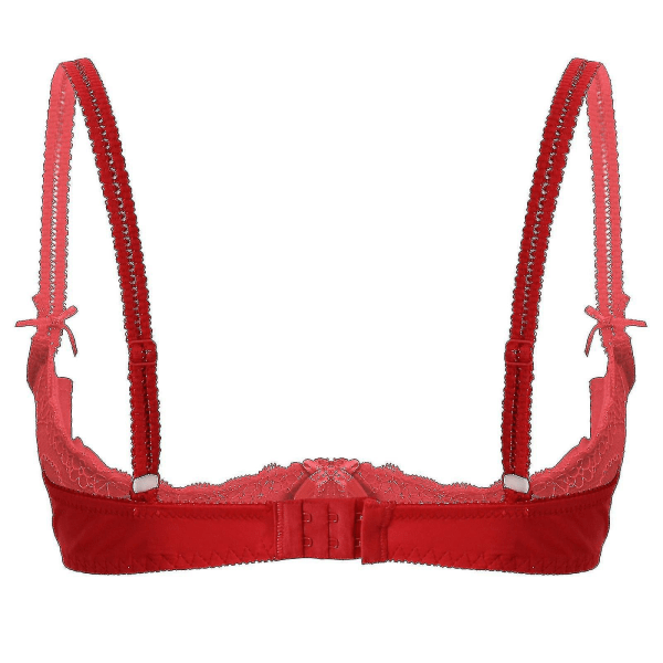 Dame 1/2 Kop Push Up Underwire Lace BH Lingeri Åben Brystkop BH Toppe Justerbar Rem Svampepolstret BH Undertøj Red  C 3XL