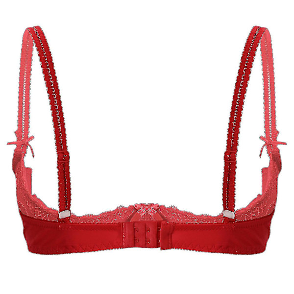 Dame 1/2 Kop Push Up Underwire Lace BH Lingeri Åben Brystkop BH Toppe Justerbar Rem Svampepolstret BH Undertøj Red  C S