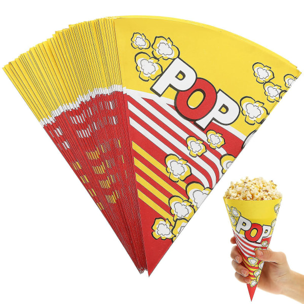 100 kpl Popcorn-paperipusseja, kartiomaiset kärjet, kartiomaiset herkkupussit popcornille ja makeisille