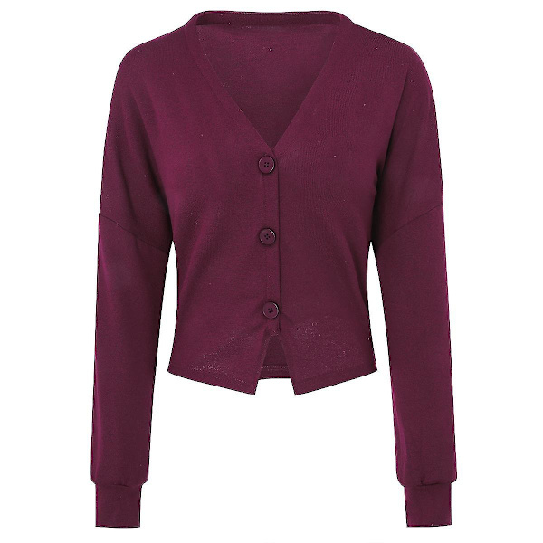 Bomullsdamtröja med V-ringning, löst sittande, enfärgad, casual, 15 färger Burgundy M