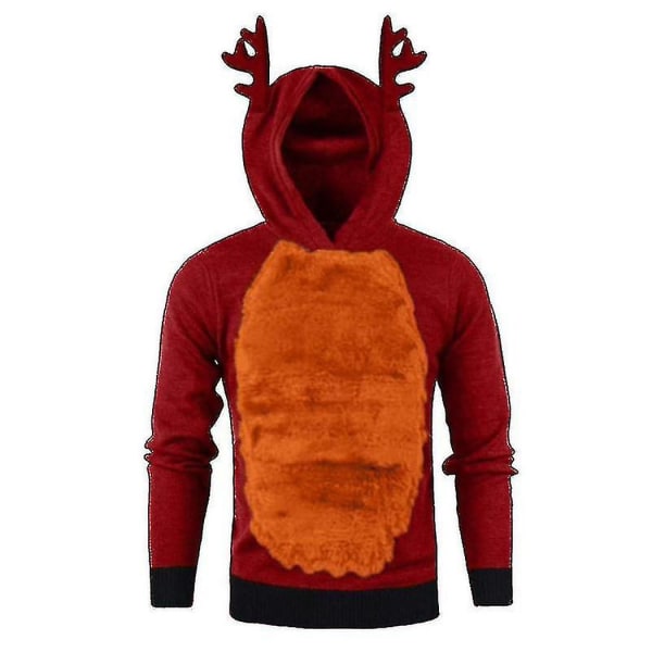 Mænd Christmas Hættetrøje Jumper Toppe Xmas Rudolph Reindeer Pullover Sweatshirt Red Orange 2XL